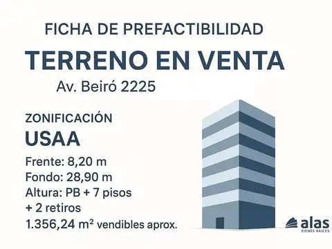 Terreno en Venta 8  mts Frente