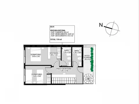 Casa 4 ambientes con 2 baños