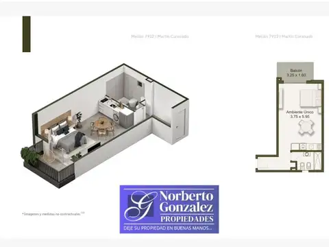 Departamento 3 ambientes con 1 baño