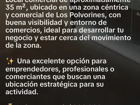 LOCAL EN ALQUILER LOS POLVORINES