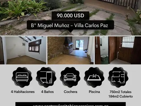 VENTA CASA   DPTO A REMODELAR EN 750M² DE TERRENO B° MIGUEL MUÑOZ, CARLOS PAZ
