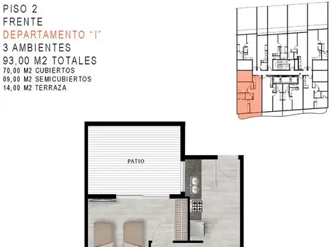 Departamento 3 ambientes con 2 baños