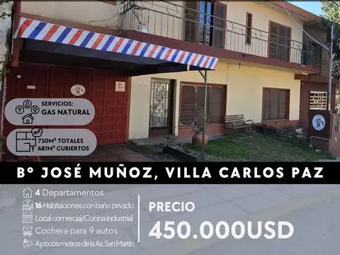 VENTA HOTEL EN ZONA RESIDENCIAL/COMERCIAL CÉNTRICA DE VILLA CARLOS PAZ
