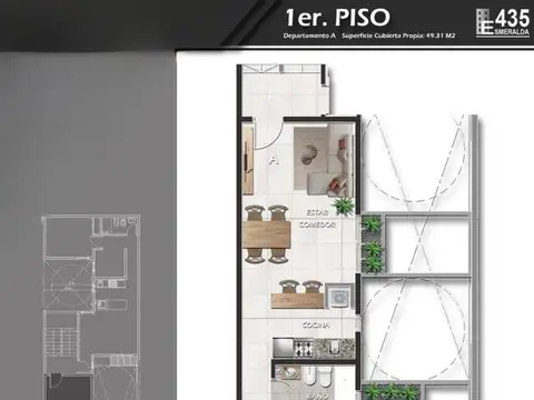 Departamento 2 ambientes con 1 baño