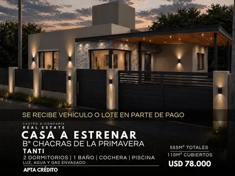 Venta Casa A Estrenar De 2 Dormitorios En Chacras De La Primavera – Tanti | Apta Crédito
