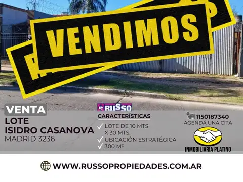 Venta lote 300 m² Isidro Casanova