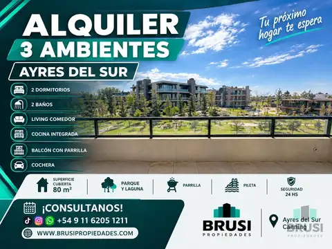 ALQUILER | DEPARTAMENTO 2 DORMITORIO 2 COCHERAS  | AYRES DEL SUR | JARDÍN Y PARRILLA