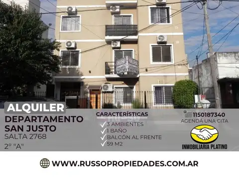 Alquiler departamento 3 ambientes San Justo