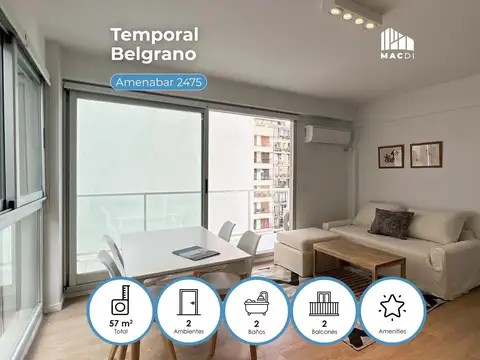 Excelente Dpto. 2 ambientes en Alquiler Temporal totalmente equipado.