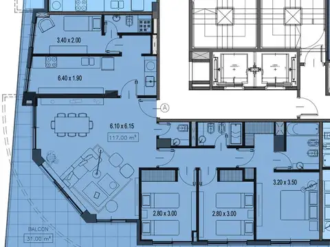 Departamento 4 ambientes con 3 baños