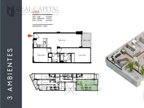 Departamento en 3 ambientes