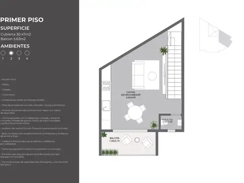 Depto Tipo Casa en Venta de 1 dormitorio