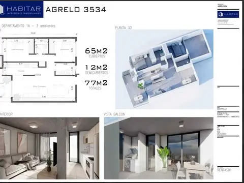Departamento 3 ambientes con 1 baño