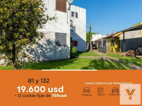 Departamento en venta - 3 Dormitorios 1 Baño 1 Cochera- 58mts2 - Villa Elvira [FINANCIADO]