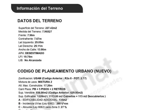 Terreno en Venta de 227,0 m2