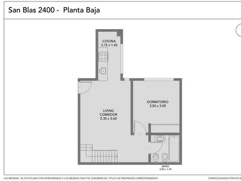 Departamento 2 ambientes con 1 baño