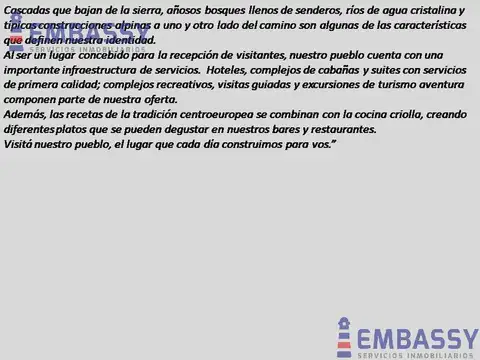 Terreno en Venta en La Cumbrecita, USD 153.500