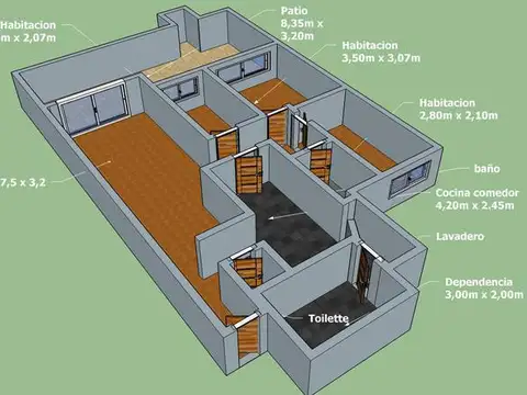 Oficina 4 ambientes con 2 baños