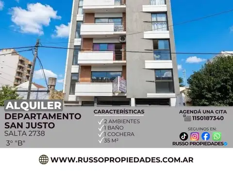Alquiler Departamento 2 Ambientes con Cochera San Justo