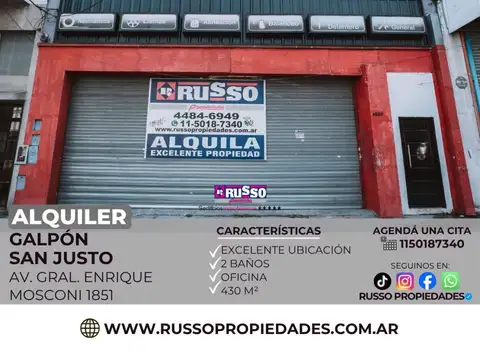 Alquiler galpón 430 m2 Lomas del Mirador