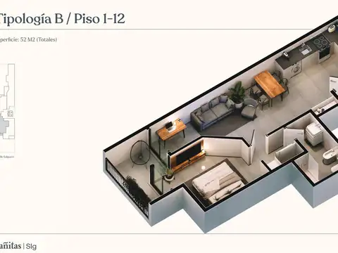 Departamento en Venta de 1 dormitorio