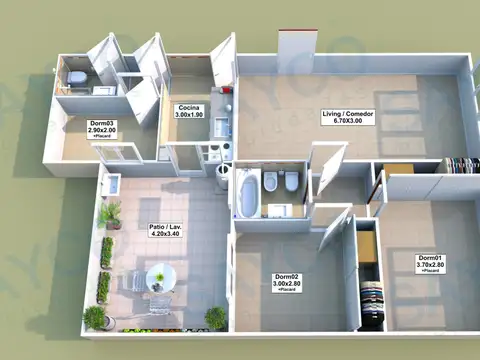 Departamento 4 ambientes con 2 baños