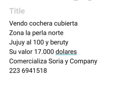 Cochera techada zona La Perla