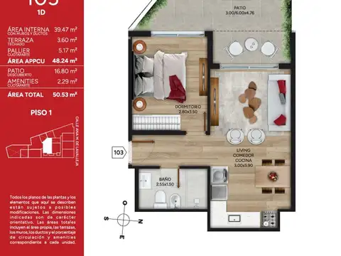 Venta Apartamento 1 Dorm Con Patio Rosso Marzo2028