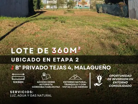Venta Lote Central Totalmente Cancelado En Barrio Privado Tejas 4 Etapa 2 – Malagueño
