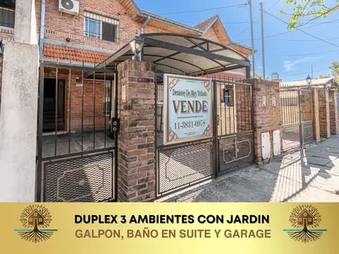 Dúplex 3 ambientes con Jardín, Galpón y garaje en Villa Adelina