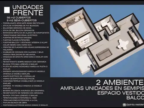 Departamento en Venta de 2 ambientes