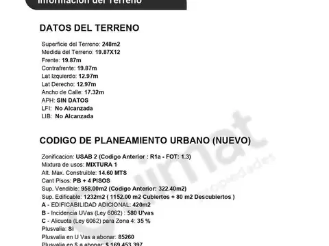 Terreno en Venta de 248,0 m2