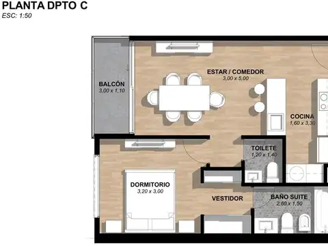 Departamento 2 ambientes con 1 baño