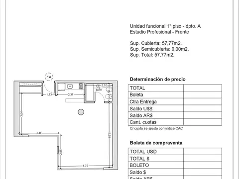 Departamento en Venta de Monoambiente