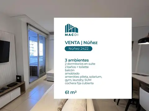 Excelente Dpto. 3 ambientes en Venta con cochera y full amenities - WOW Núñez.