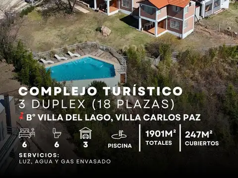 VENTA COMPLEJO TURÍSTICO 3 DUPLEX (18 PLAZAS) C/PILETA EN 1.901m² DE TERRENO - VILLA DEL LAGO