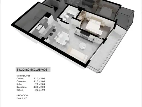 Departamento 2 ambientes con 1 baño