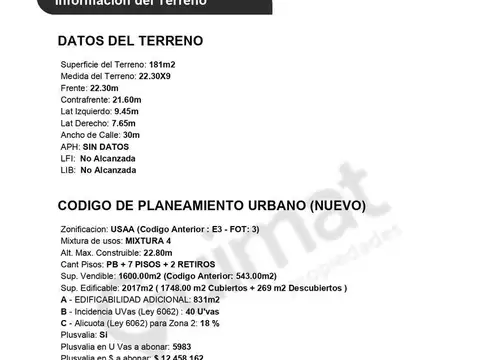 Terreno en Venta de 181,0 m2