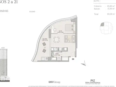 Departamento en Venta de 1 dormitorio