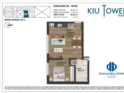 Departamento 2 ambientes con 1 baño