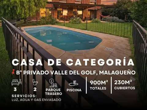 Venta De Gran Casa De 3 Dormitorios Con Piscina, 900M² Parque. Country Valle Del Golf- Malagueño