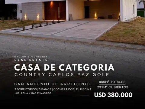 Venta Casa De Categoría A Estrenar En Country Carlos Paz Golf– Primera Etapa - Seguridad y Piscina