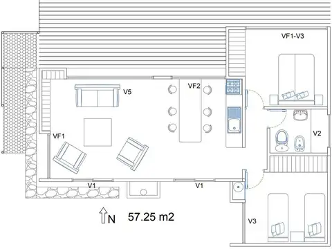 Casa 3 ambientes con 1 baño