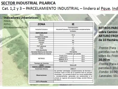 Terreno en Venta en Parque Industrial Pilar, USD 860.000