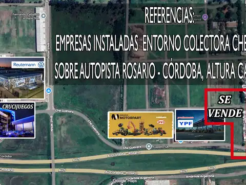 LOTE TERRENO COMERCIAL INDUSTRIAL SOBRE AUTOPISTA ROSARIO - CÓRDOBA, ALTURA FISHERTON CALLE WILDE. NUEVA ZONA COMERCIAL EN EXPANSIÓN.