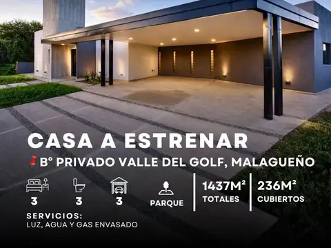 Venta Casa 3 Dormitorios En 1.437 m2 De Terreno Barrio Privado Valle Del Golf (Etapa 2) - Malagueño