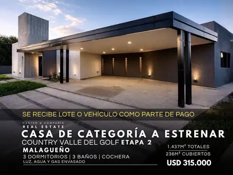 Venta Casa 3 Dormitorios En 1.437 m2 De Terreno Barrio Privado Valle Del Golf (Etapa 2) - Malagueño