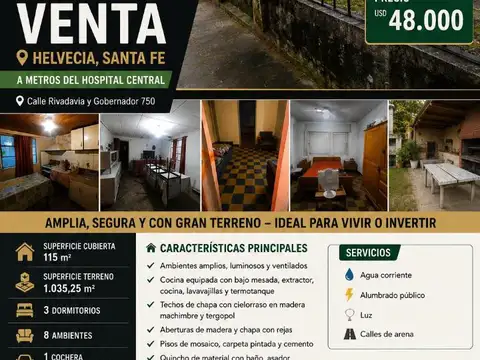 Casa en Venta Helvecia Santa Fe a metros del hospital ,Calle Rivadavia y Gobernador Iturraspe