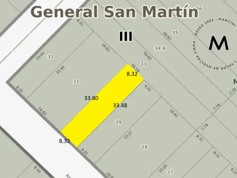 Terreno en Venta 8  mts Frente