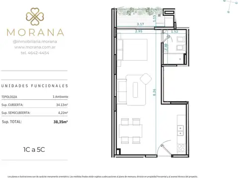 Departamento monoambiente. | Av. Rivadavia al 10300  2°C.